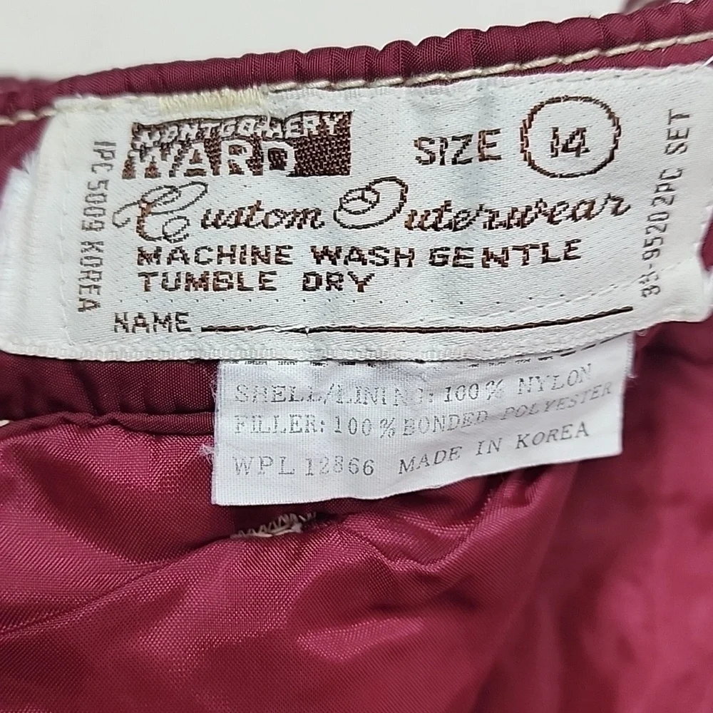 Vintage 1970's Montgomery Ward Snow Jeans Red Insulated Snow Pants Size 14 Kids